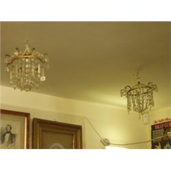 Pair of gilt and cut glass drop ceiling light…