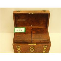 Victorian walnut tea caddy, banded in brass…