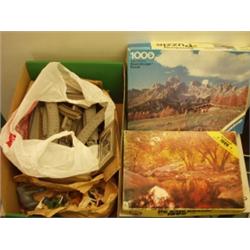 Box of railway track, animals and jigsaw puzz…