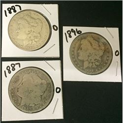 Three 1800s Morgan Silver Dollars
