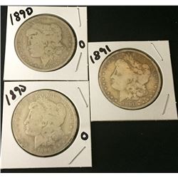Three 1800s Morgan Silver Dollars