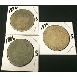 Three 1800s Morgan Silver Dollars
