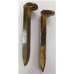 Pair of Polished Brass Railroad Spikes