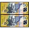 Image 2 : Australia, Fifty Dollars, 1999, MacFarlane/Evans, (R518cL), PE99 961768-69, Last Prefix