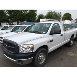2007 DODGE RAM 2500 HEAVY DUTY, 2 DOOR PU, WHITE, VIN # 3D7KR26DX7G811191