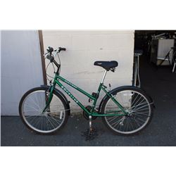 2 BIKES: GREY INFINITY FULL SUSPENSION MOUNTAIN BIKE & GREEN ROCKLINE HYBRID BIKE