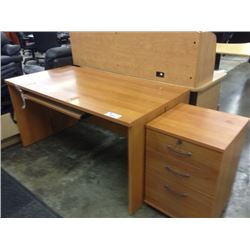 BIRCH L-SHAPED EXECUTIVE DESK WITH HUTCH AND ROLLING FILE PEDESTAL