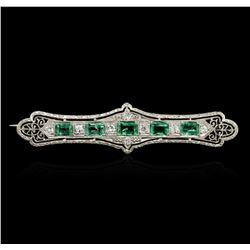 18KT White Gold 1.30 ctw Emerald and Diamond Brooch