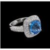 Image 1 : 5.46 ctw Blue Topaz and Diamond Ring - 14KT White Gold