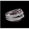 Image 1 : 0.90 ctw Ruby and Diamond Ring - 18KT White Gold
