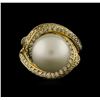 Image 2 : 12.5mm Freshwater Pearl and Diamond Ring - 14KT Yellow Gold