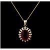 Image 1 : 4.55 ctw Ruby and Diamond Pendant With Chain - 14KT Yellow Gold