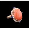 Image 1 : 10.71 ctw Pink Coral, Blue Sapphire, and Diamond Ring - 14KT Rose Gold