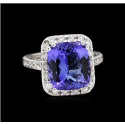 7.20 ctw Tanzanite and Diamond Ring - 14KT White Gold