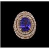 Image 2 : 14KT Rose Gold 6.83 ctw Tanzanite and Diamond Ring