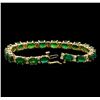 Image 3 : 19.14 ctw Emerald and Diamond Bracelet - 14KT Yellow Gold
