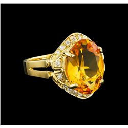 4.94 ctw Citrine and Diamond Ring - 14KT Yellow Gold