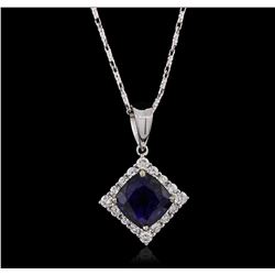 18KT White Gold 3.18 ctw Sapphire and Diamond Pendant With Chain