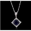Image 1 : 18KT White Gold 3.18 ctw Sapphire and Diamond Pendant With Chain