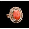 Image 1 : 5.89 ctw Pink Coral and Diamond Ring - 14KT Rose Gold