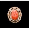 Image 2 : 5.89 ctw Pink Coral and Diamond Ring - 14KT Rose Gold