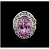 Image 2 : 14KT White Gold 16.20 ctw Kunzite and Diamond Ring