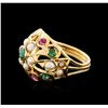 Image 1 : 14KT Yellow Gold 0.50 ctw Emerald, Ruby and Pearl Ring