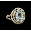 Image 1 : 6.01 ctw Aquamarine and Diamond Ring - 14KT Yellow Gold