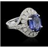 Image 1 : 5.96 ctw Tanzanite and Diamond Ring - 14KT White Gold