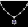 Image 1 : 5.88 ctw Tanzanite and Diamond Necklace - 18KT White Gold