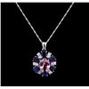 Image 1 : 14KT White Gold 2.65 ctw Tourmaline, Sapphire and Diamond Pendant With Chain