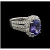 Image 1 : 3.70 ctw Tanzanite and Diamond Ring - 14KT White Gold