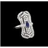 Image 1 : 0.50 ctw Blue Sapphire and Diamond Ring - 18KT White Gold
