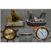 Image 1 : Selection of Nautical collectibles including ship's wheel clock and barometer, glass desk box and a 