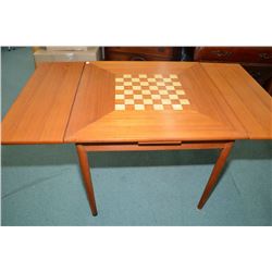 Teak draw leaf table with inlaid chess board top