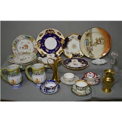 Selection of porcelain and collectibles including seven Dresden pierced edge plates, two French semi