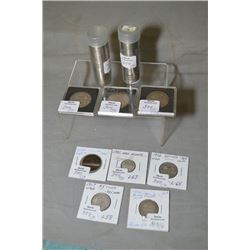 Selection of Canadian coins including two rolls of nickels, three Newfoundland fifty cent pieces, tw