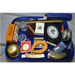 Selection of collectibles including Delmonico can opener, a Baby Ben clock, Westclox pocket Ben, int