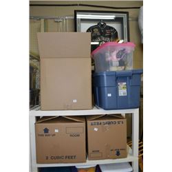 Five large containers of yarn including crochet cotton, double knitting, skeins of thread, chunk cot