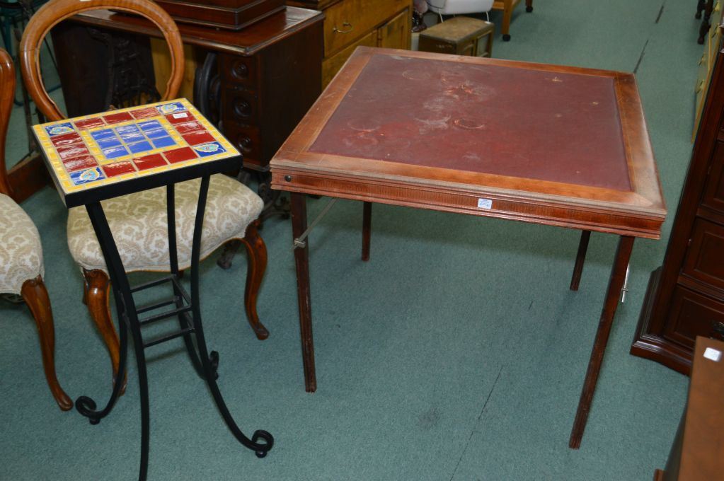 Vintage leather top folding table made in Canada by Hourd and a modern