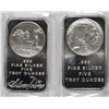 Image 1 : ( 2 ) DIFFERENT FIVE OUNCE .999 SILVER BARS PROSPECTOR & INDIAN/BUFFALO