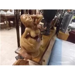 UNIQUE HAND CRAFTED CARVED TEAK LADY FROM EGG - 11" D X 17" W X 24" H - RETAIL $1500