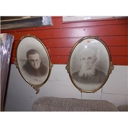 VINTAGE OVAL FRAMED PICTURES - ONE WITH CONVEX GLASS