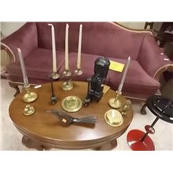 LOT OF BRASS CANDLE HOLDERS AND MORE