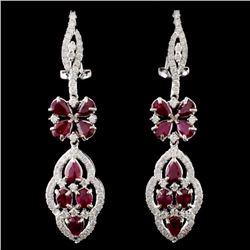 18K White Gold 4.15ct Ruby & 1.27ct Diamond Earrin