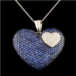 14K Gold 9.51ct Sapphire & 0.45ctw Diamond Pendant
