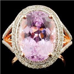 14K Gold 7.76ct Kunzite & 0.62ctw Diamond Ring