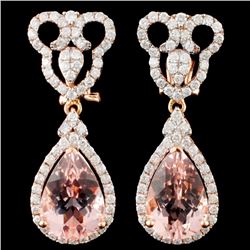 14K Gold 6.86ct Morganite & 1.30ctw Diamond Earrin