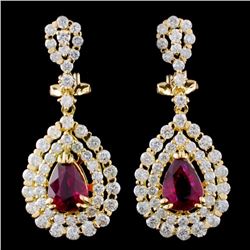 18K Gold 2.02ct Ruby & 2.76ctw Diamond Earrings