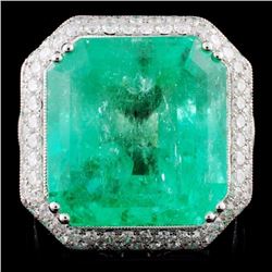 18K White Gold 23.83ct Emerald & 3.98ct Diamond Ri